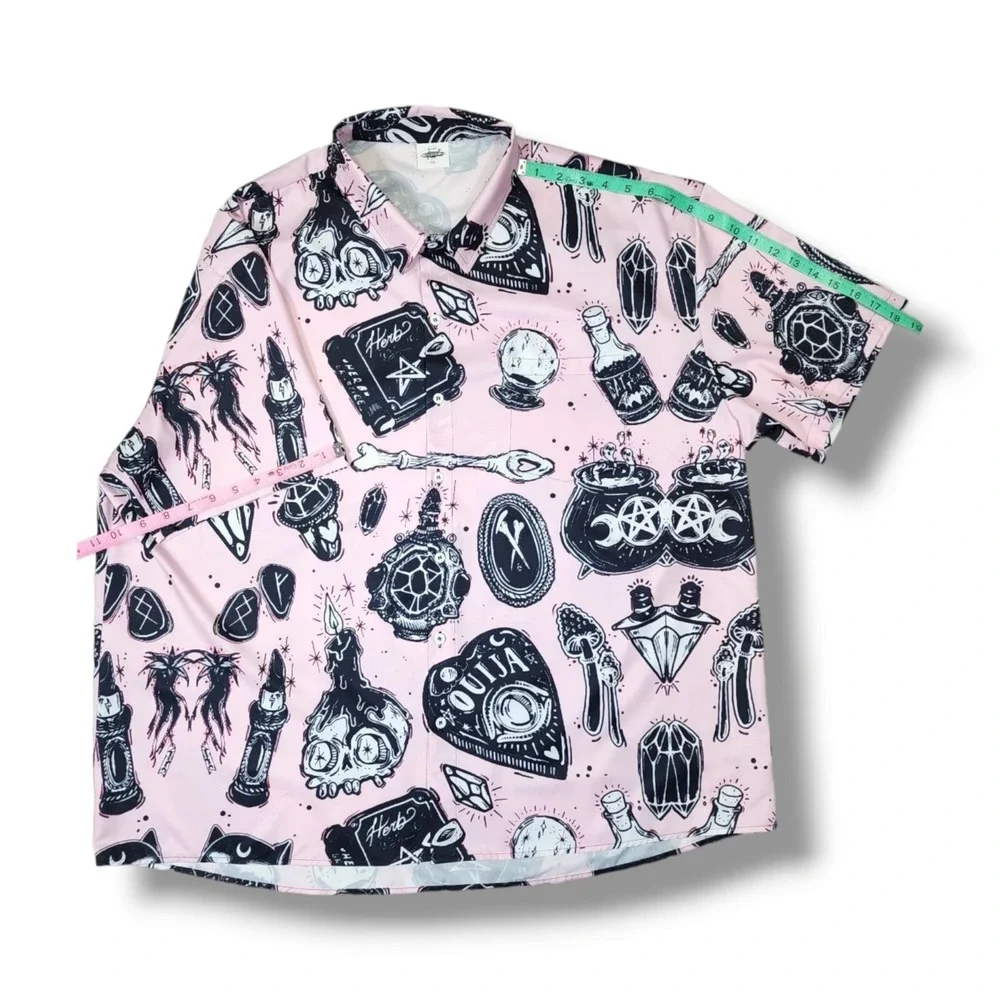 FYDUDE Catch The Waves Ken Style Halloween Short Sleeve Pink Shirt Men's 3XL‎
